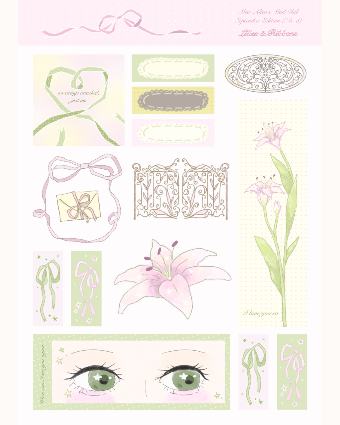 Lilies & Ribbons Sticker Sheet